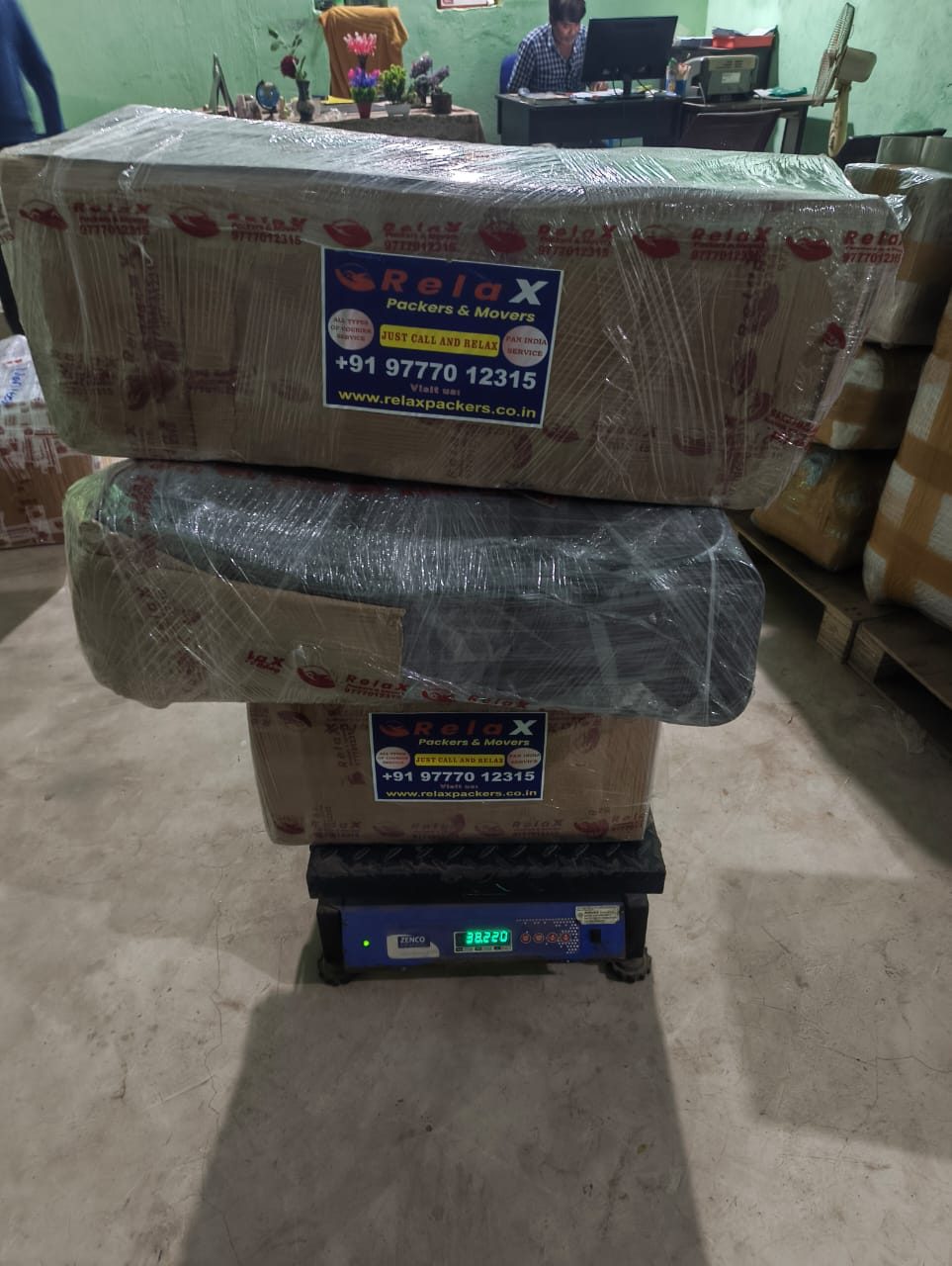 Large item wrapped and labelled for shipping