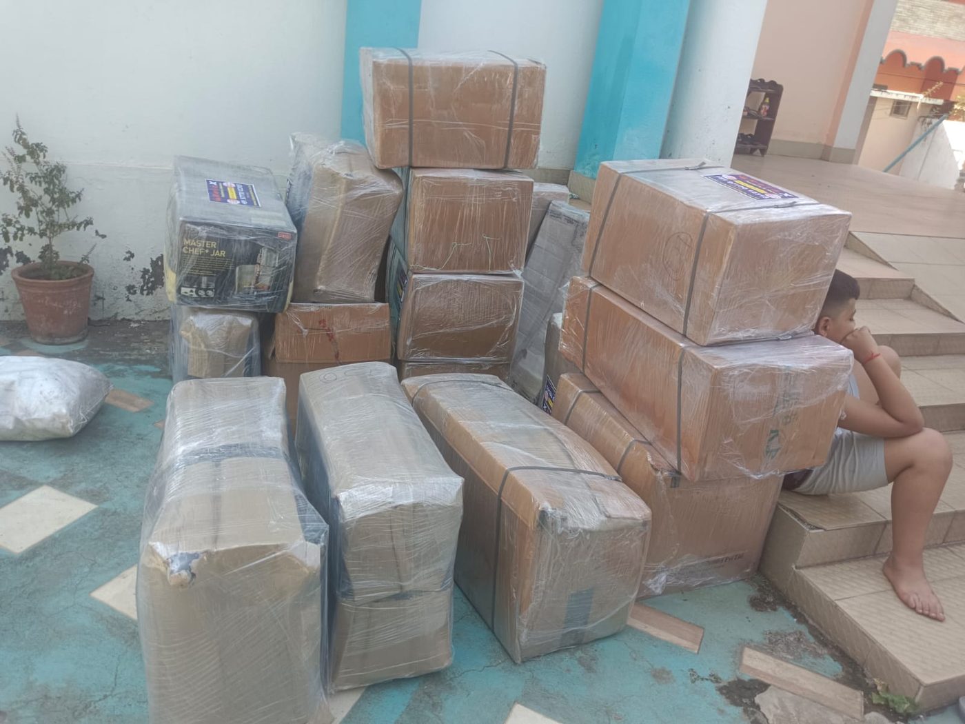 Furniture wrapped and labelled for transit